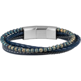 Jacques Lemans Leather Bracelet with Hematite Pearls