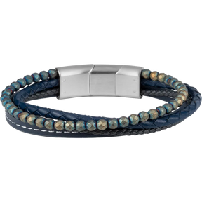 Jacques Lemans Leather Bracelet with Hematite Pearls