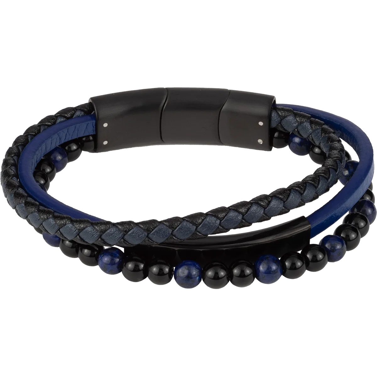 Jacques Lemans Leather Bracelet with Onyx/Lapislazuli Pearls