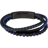 Jacques Lemans Leather Bracelet with Onyx/Lapislazuli Pearls