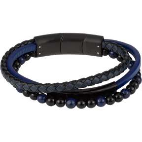 Jacques Lemans Leather Bracelet with Onyx/Lapislazuli Pearls