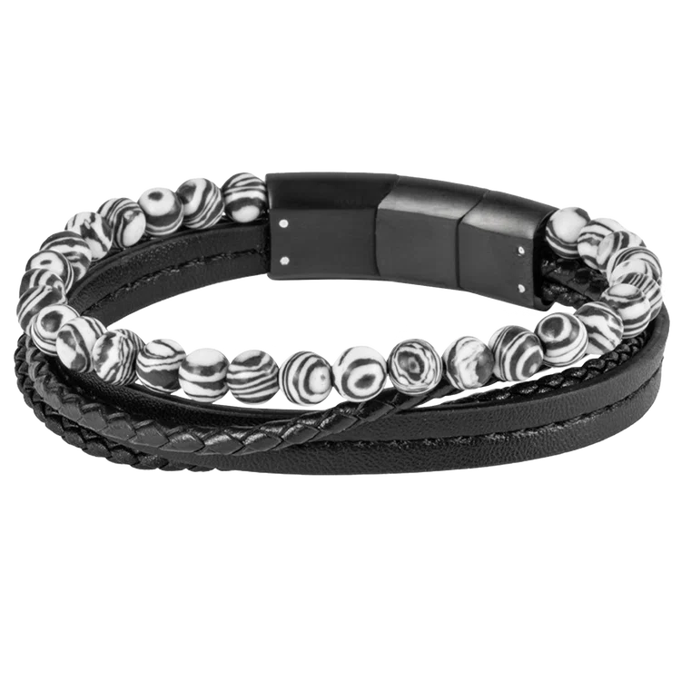 Jacques Lemans Leather Bracelet with Zebra Jasper